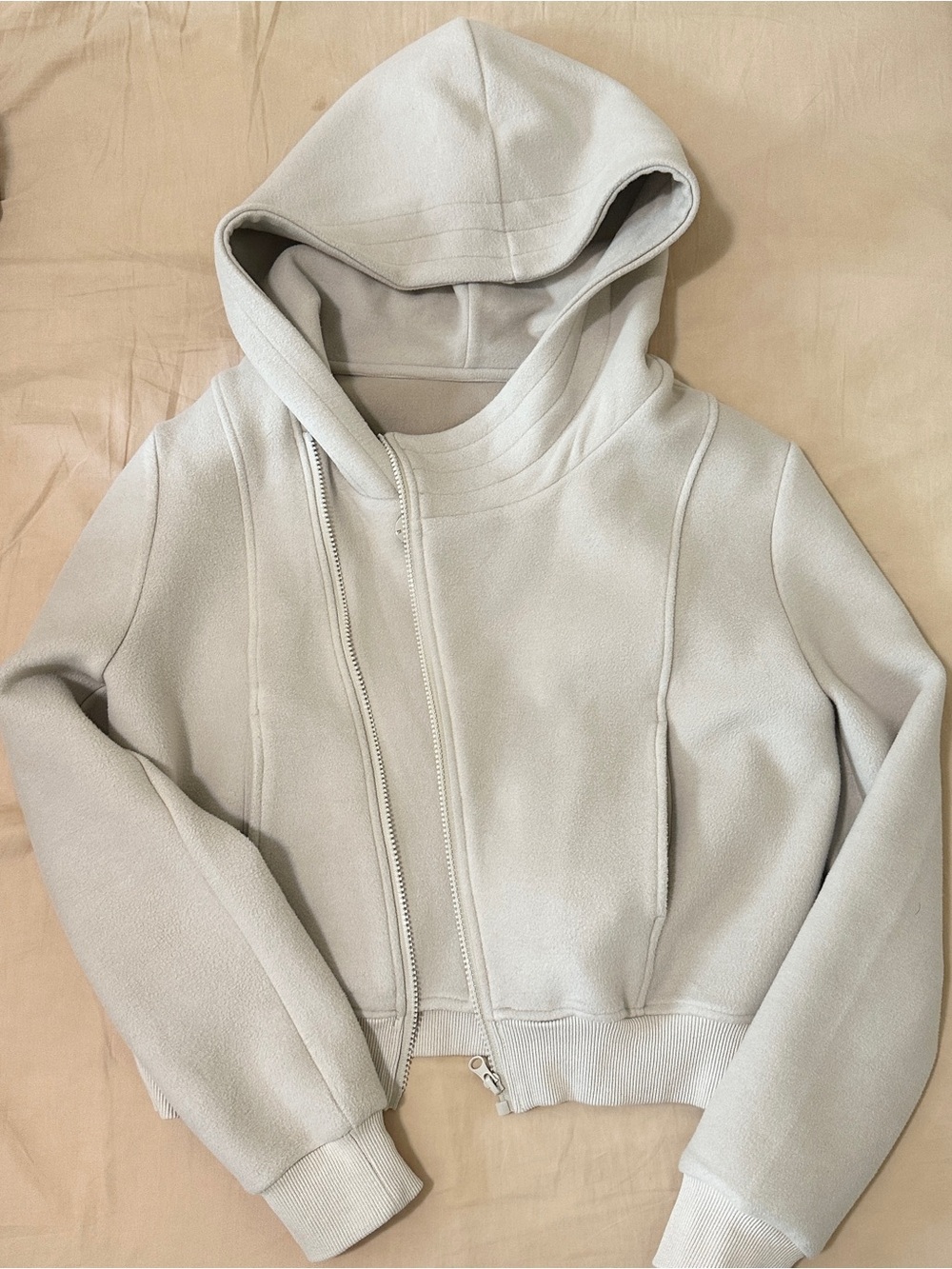 cream asymmetrical zipper hoodie
